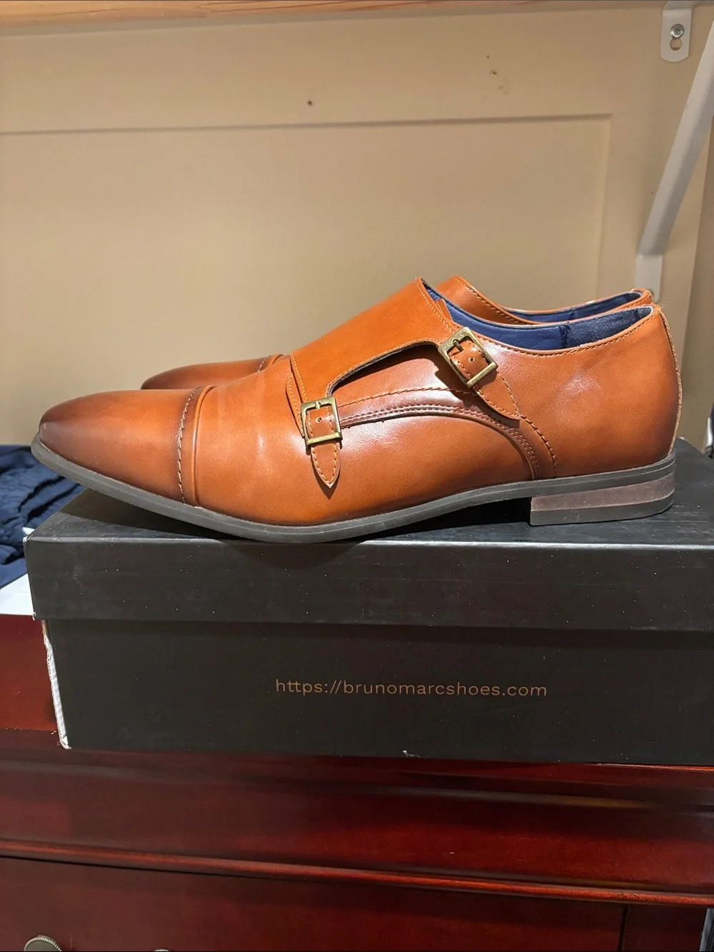 Bruno Marc Men's Double Monk Strap Oxfords - Tan Brown